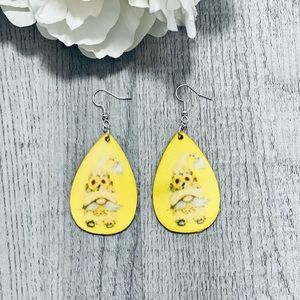 Yellow Gnome Wooden Earrings